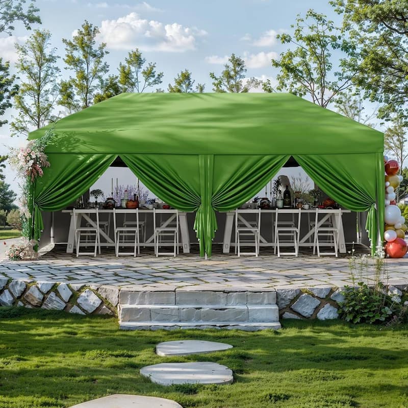 10x20 Pop Up Canopy Tent Outdoor with 6 Removable Sidewalls - Green