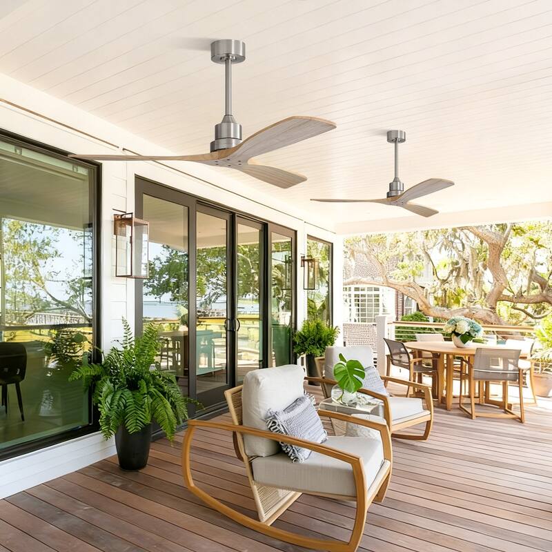 Sofucor 48/52 Inch Ceiling Fan with Light, Solid Wood Blades for Living Room, Bedroom,Smart Optional