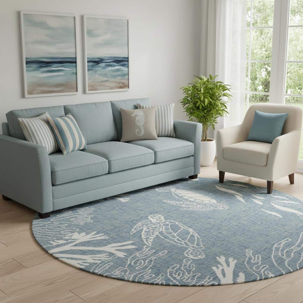 HomeRoots Nautical Coastal Round Area Rug - 8' Round