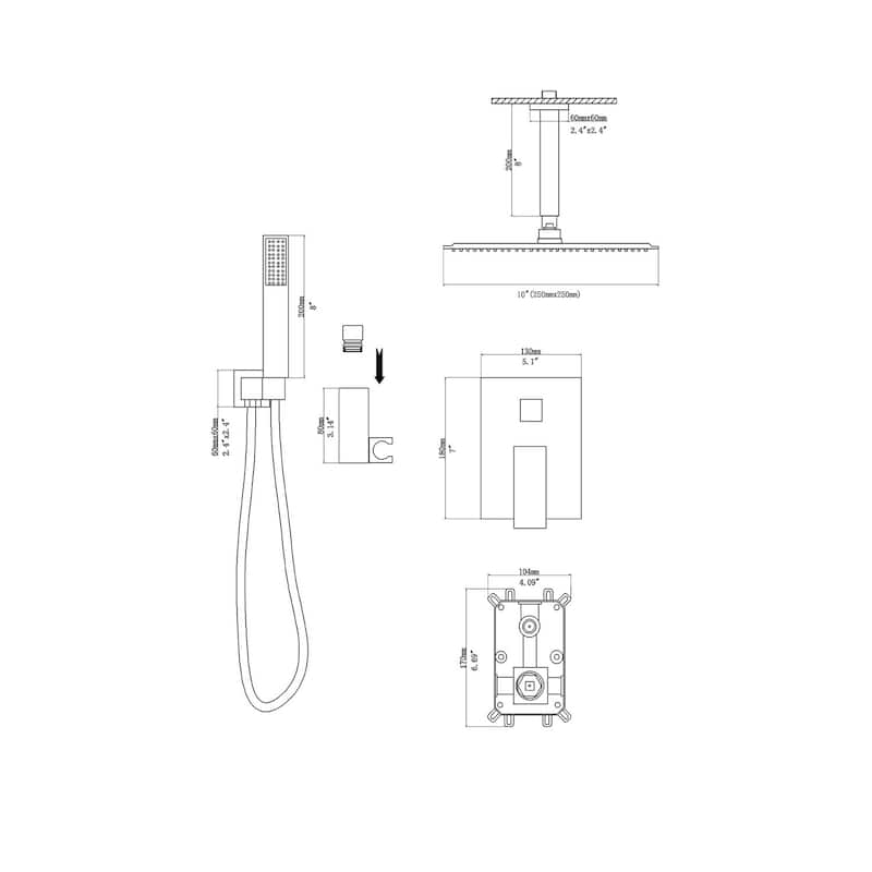 Topcraft 10-inch Ceiling Mount Square Shower System with Rough-in Valve - 10*10