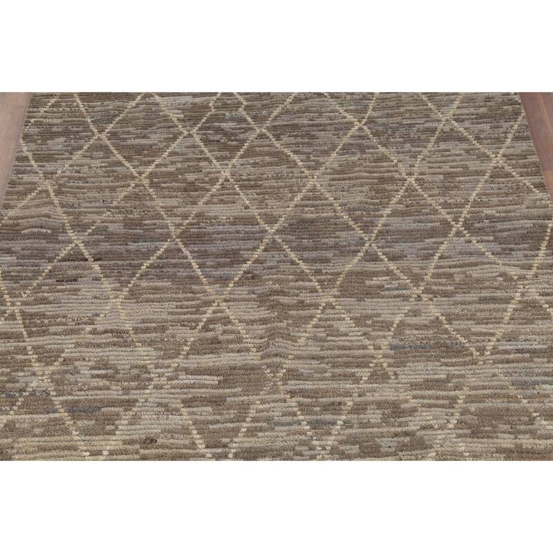 All-Over Trellis Moroccan Oriental Area Rug Handmade Beige Wool Carpet - 5'8"x 9'6"