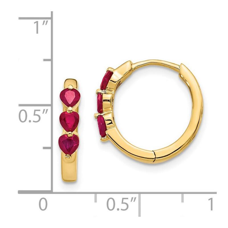 Curata 14k Yellow Gold Created Ruby Polished Hoop Earrings 15x2mm