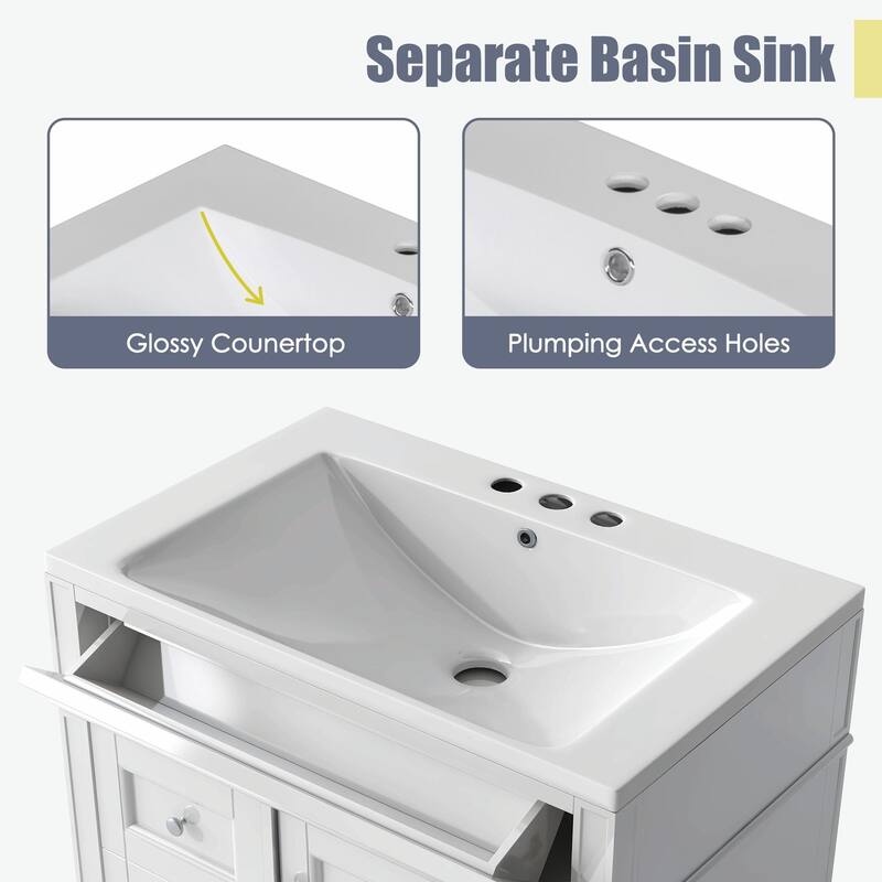 30'' Modern Bathroom Vanity with Top Sink, 2 Drawers and Tip-out Drawer