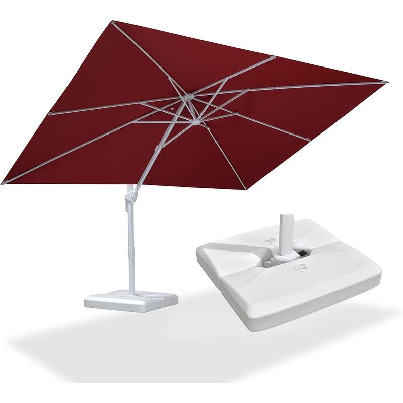 PURPLE LEAF White Rectangle Cantilever Patio Umbrella With Base