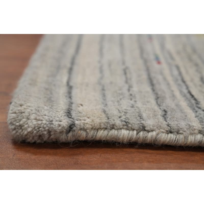 Hand Knotted Oriental Viscose Silk Carpet Tribal Animal Pictorial Greys & Charcoal Gabbeh Area Rug - 9' 9'' X 9' 4''
