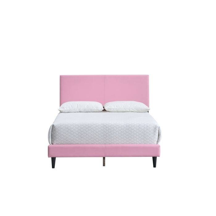 Modern Pink Faux Leather Full Bed Frame with Adjustable Headboard