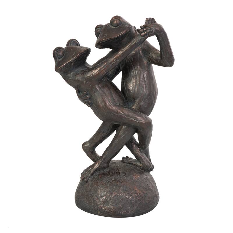 Bronze Resin Patina Dancing Frog Decorative Sculpture with Rock Base