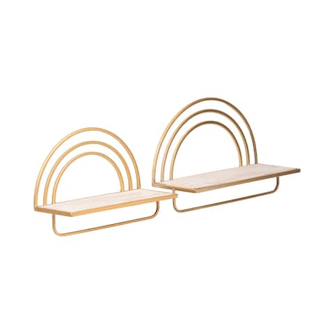 Set of 2 Metal and Wood Rainbow Shaped Shelves Floating Shelves, Mounted Shelves For Storage - 17 x 7 x 20 - 17 x 7 x 20