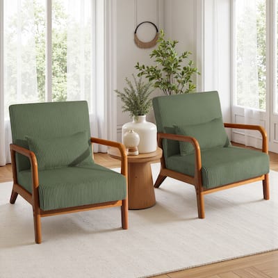 Uixe Mid Century Solid Wood Upholstered Corduroy Accent Chair