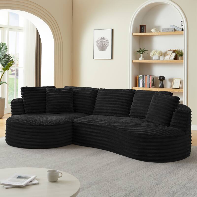 L-Shape Modular Sectional Sofa with Curved Chaise Lounge, Oversized Corduroy Upholstered Sofa, Full Compressed Deep Seat Sofa