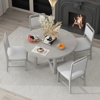 5 Piece Wooden Round Dining Table Set with 4 Chairs & Grain Design ...