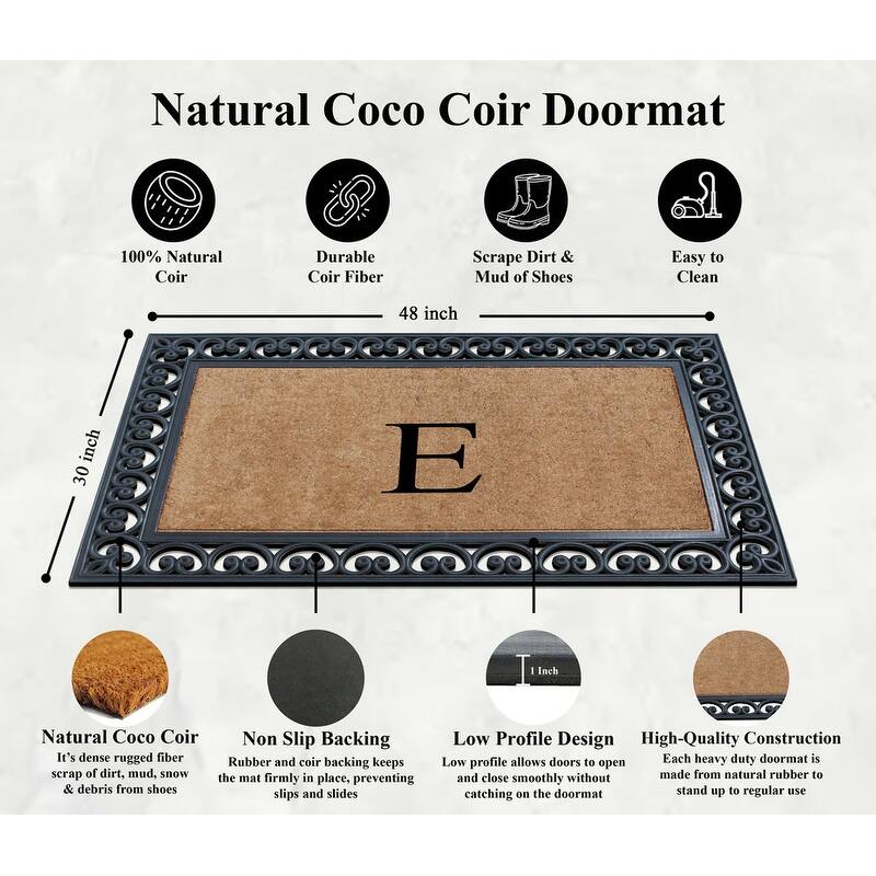 A1HC Natural Rubber and Coir Monogrammed Front Porch Entry Doormat 30"X48"