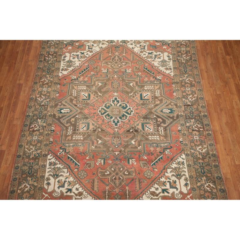 Hand Knotted Oriental 100% Wool Carpet Traditional Medallion Coral Heriz Area Rug - 10' 6'' X 7' 6''
