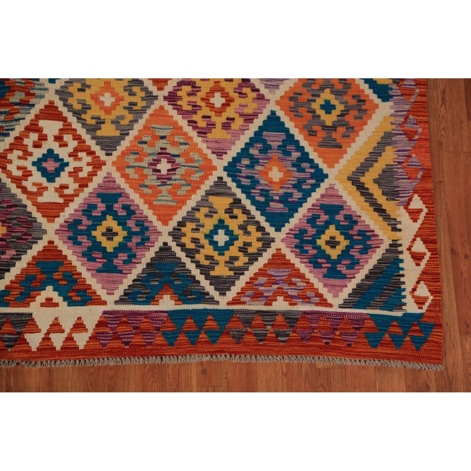 Geometric Kilim Oriental Rug Hand-Woven Wool 8'0"