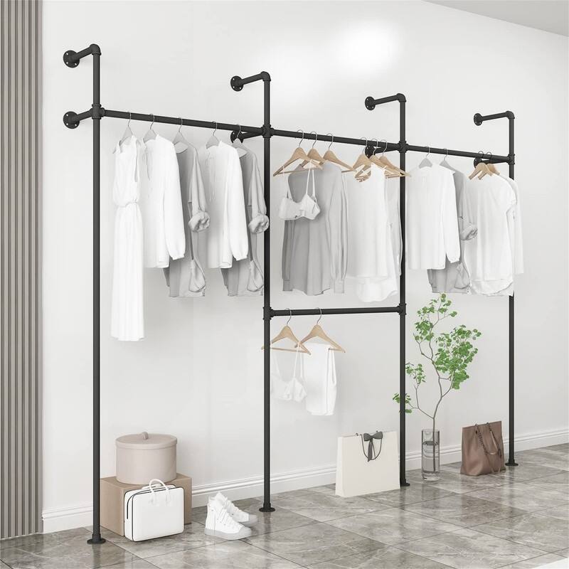 Industrial Pipe Clothing Rack On Wall