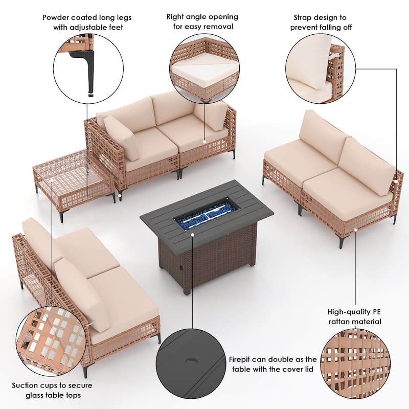 6 - Person Outdoor Sectional Seating Group with Fire Pit
