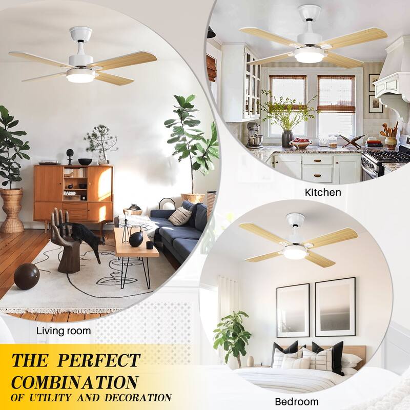 Modern Farmhouse Large Ceiling Fan with Integrated Light and Remote, Ceiling Fan with Timer and 6-speed Wind