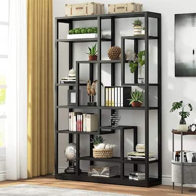 Modern Black Freestanding Bookcase Bookshelf with Spacious Open Storage Display Shelf
