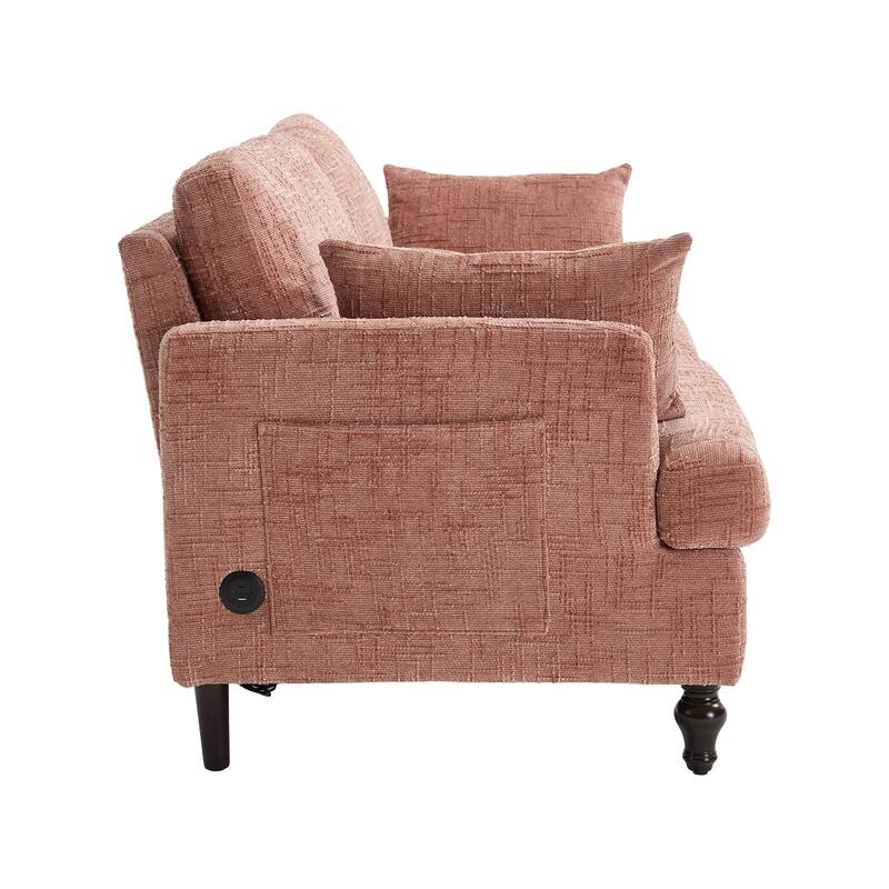 Modern Style Chenille 2-Seater Wood-Legged Sofa With Led Light,USB Charging Port And Storage Bag Living Room Bedroom Study Room