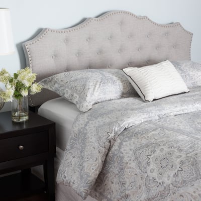 Modern Greyish Beige Fabric Queen Size Headboard with Button Tufting, Foam Padding, Adjustable Mounting Holes