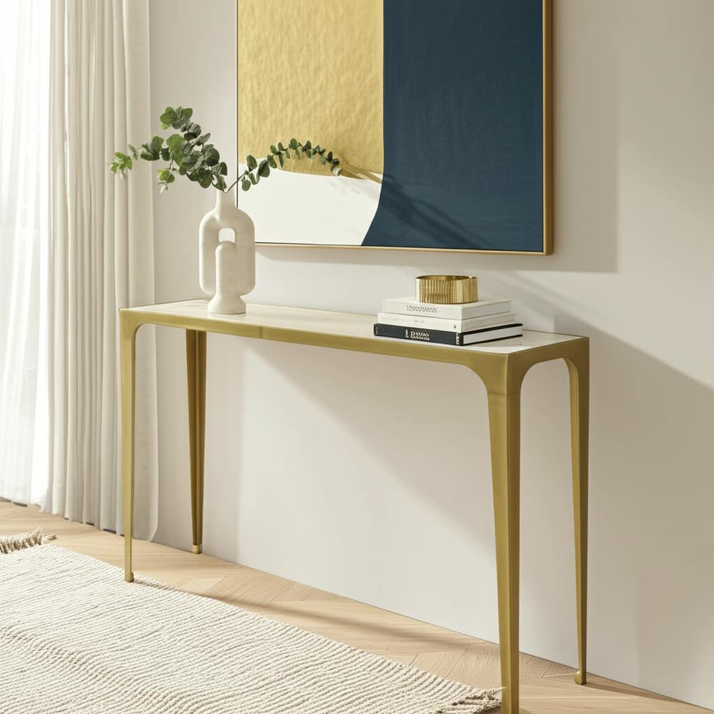 Metal Aluminum Console Table Savoir Frame with Inset Top - 31" Gold - 51.5" x 10" x 31"