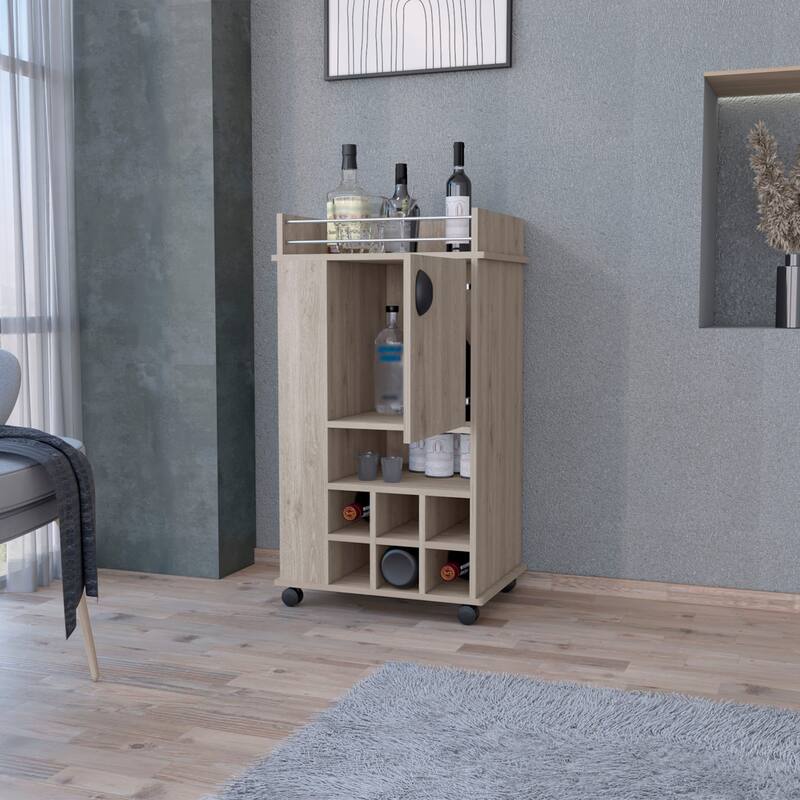 Farson Bar cart with 2-Side Shelf, 6-Built In Wine Rack and Casters