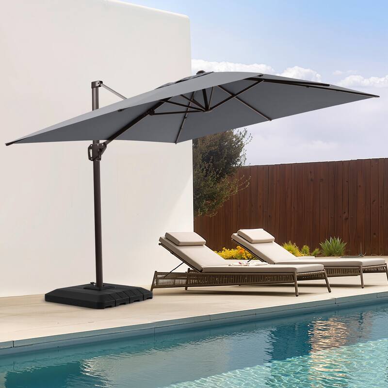 Outdoor 11 x 9 FT Patio 360 Degree Rotation Cantilever Umbrella with 4-Piece Umbrella Base