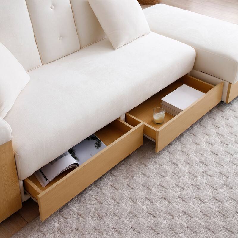Multifunctional Double Folding Sofa Bed,Storage Ottoman And Sofa Arm With Box And Drawer,Drop Down Table With 2cup Holders