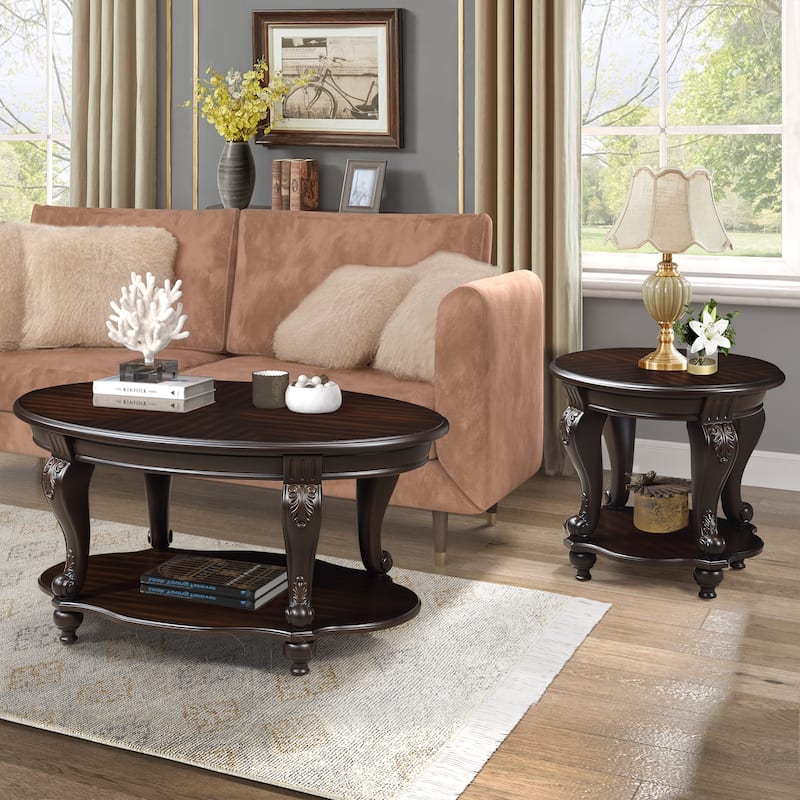 22'' Two Tone Round End Table,Solid Wood Sofa Side Table with Shelf,Living Room Corner Table Easy Assemble