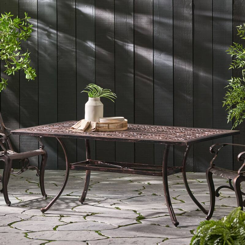 Outdoor Rectangular Cast Aluminum Dining table, Shiny Copper