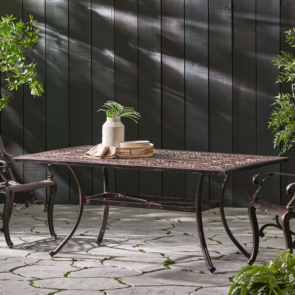 Outdoor Rectangular Cast Aluminum Dining table, Shiny Copper