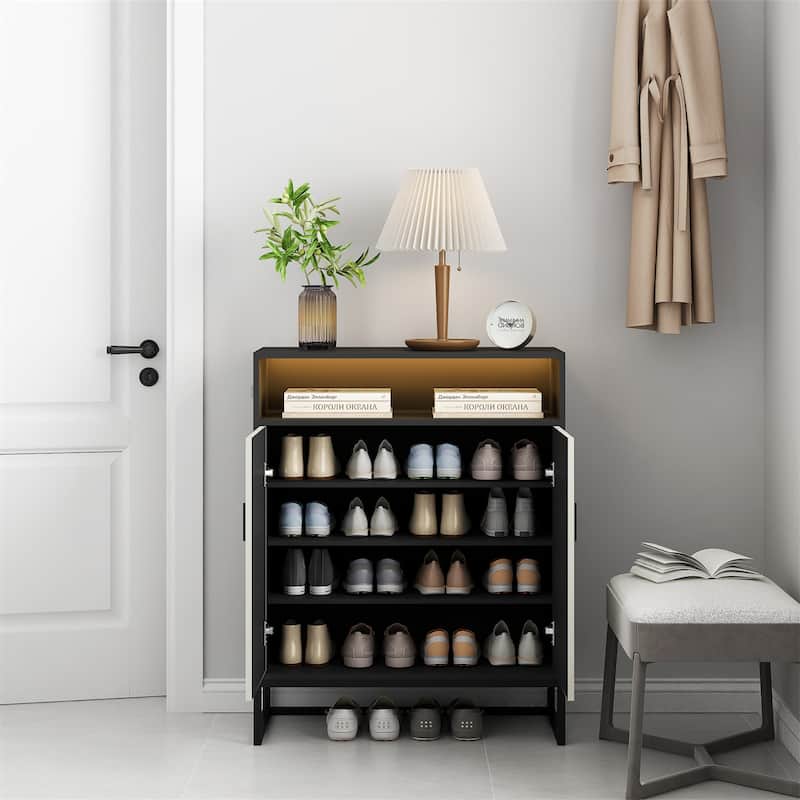 5-Tier Shoe Storage Cabinet, Wooden Shoe Cabinet with Doors, Shelves