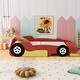 preview thumbnail 2 of 11, Full Size Race Car-Shaped Platform Bed with Wheels Creative Wood Bed, Red
