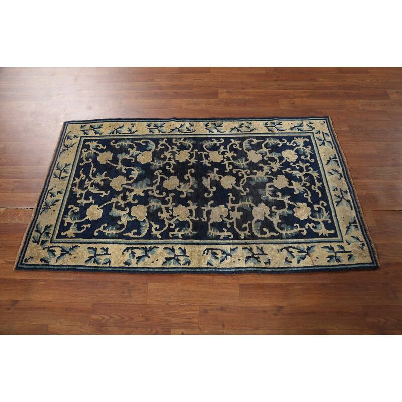Vegetable Dye Art Deco Chinese Foyer Rug Hand-Knotted Wool Carpet - 2'11"x 4'9"