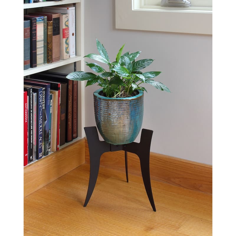 Achla Designs Small Indoor Outdoor Ibex I Plant Stand With Curved Legs, 12 Inch Tall, Black Powder Coat Finish