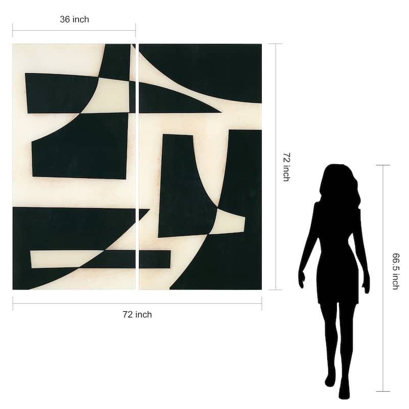 "Onyx Cutout" Oversized 72"x 36" Frameless Free-Floating Reverse Printed Tempered Art Glass Panels Set