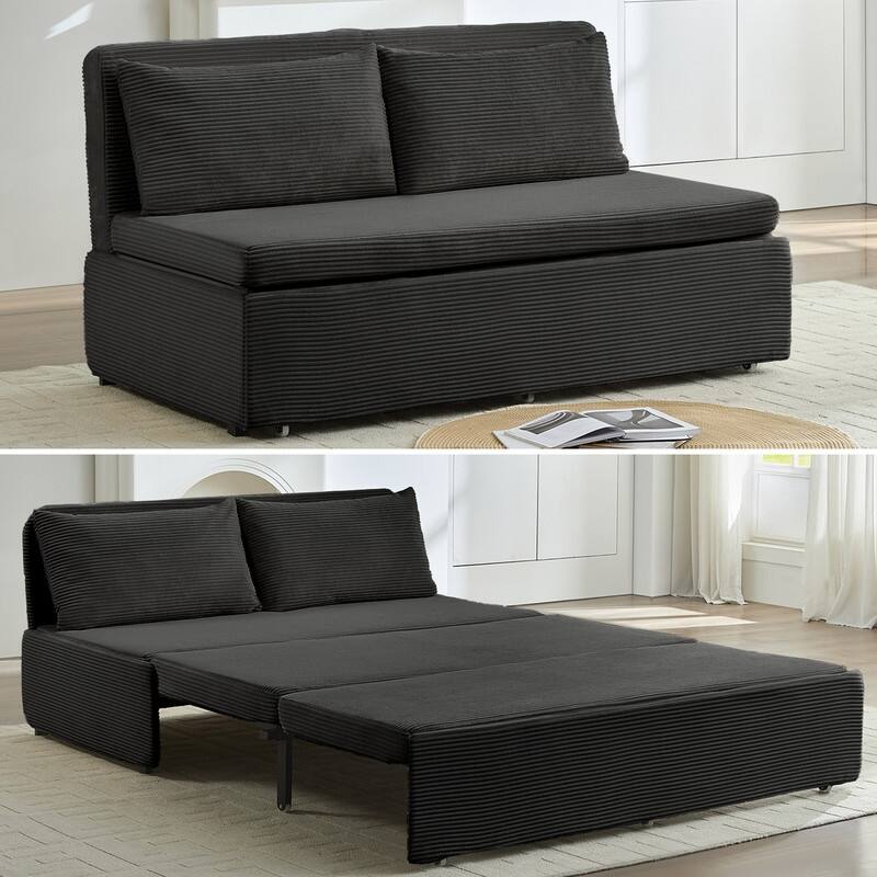 Mixoy Corduroy Fabric Queen Size/Twin Size Sofa Bed, 2-in-1 Modern Pull Out Sleeper Sofa Bed
