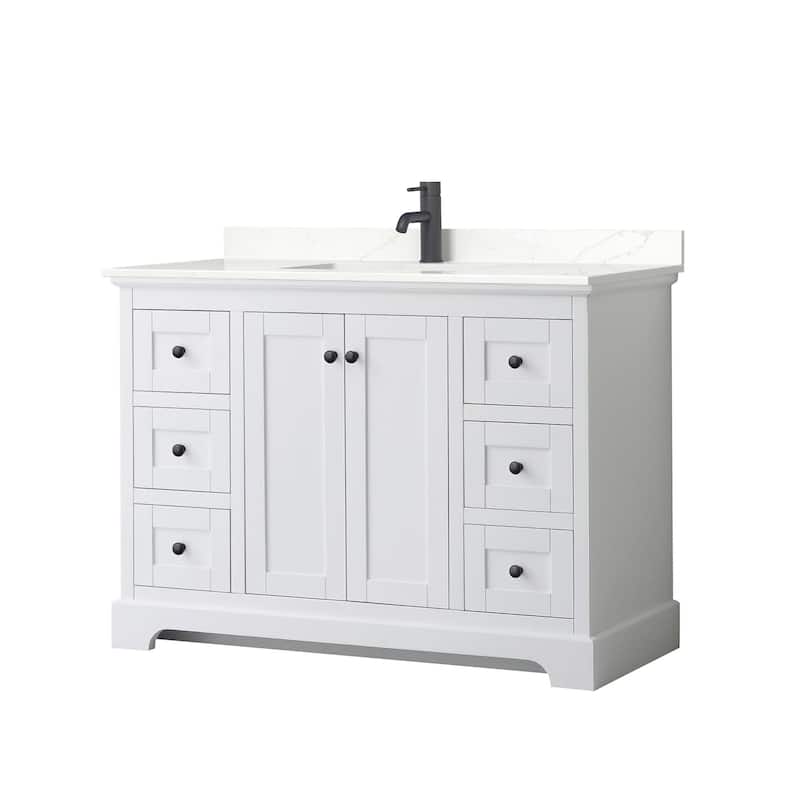 Wyndham Collection WCV232348S-QTZ-UNSMXX Avery 48" Free Standing - White / Giotto Quartz Top / Matte Black Hardware