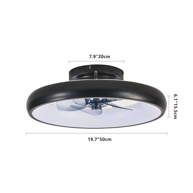 20" Black Smart LED Ceiling Fan – Dimmable & Adjustable Color Temperature, Silent 6-Speed Reversible DC Motor.