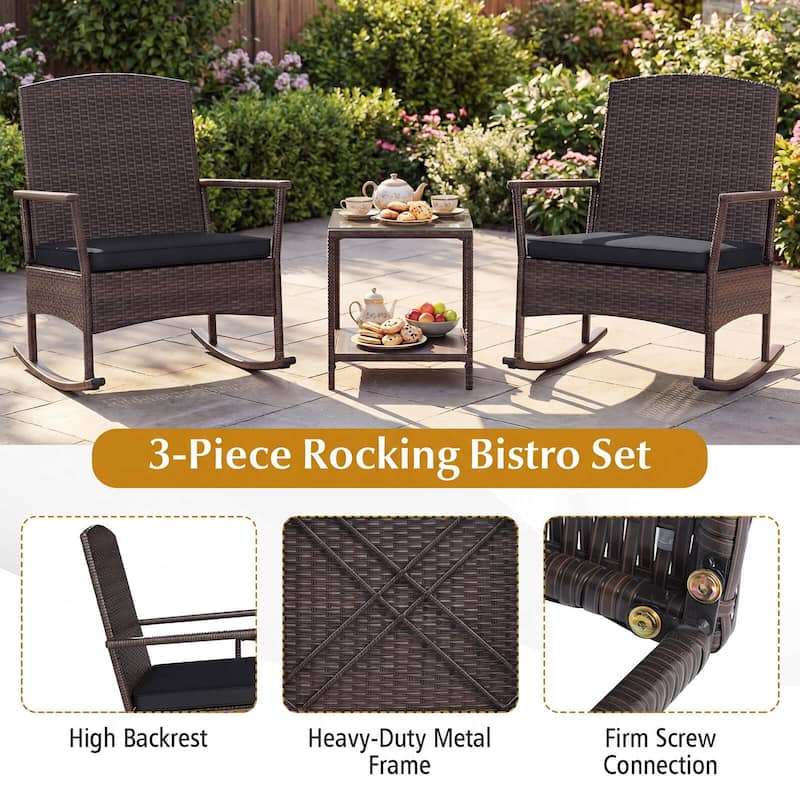 Costway 3 Piece Patio Rocking Set Wicker Rocking Chairs with 2-Tier - See Details