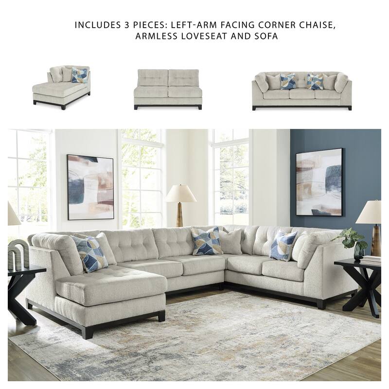 Signature Design by Ashley Maxon Place Light Gray 3-Piece Sectional with Chaise - 140" W x 100" D x 37" H