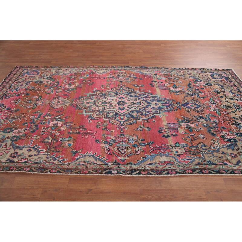 Hand Knotted Oriental 100% Wool Carpet Traditional Medallion Multi-Colored Hamedan Area Rug - 8' 9'' X 5' 4''