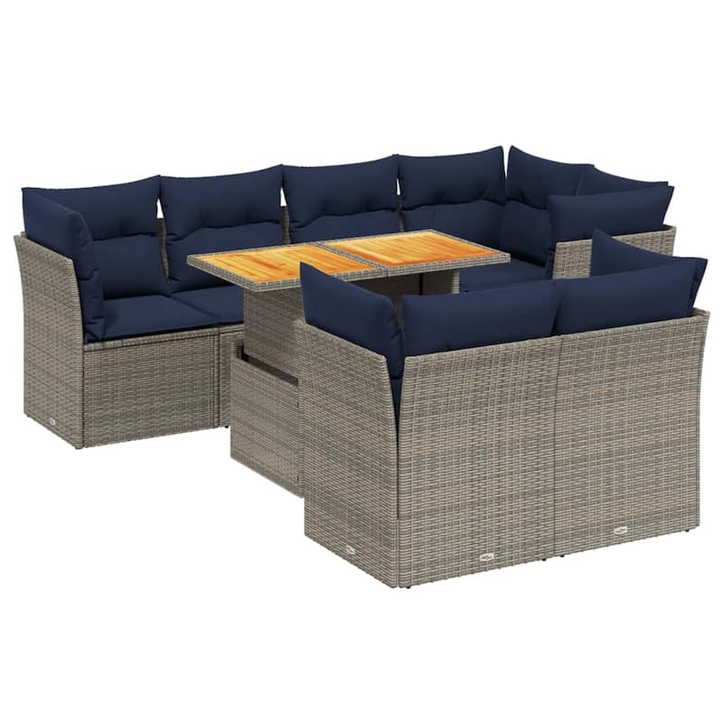 vidaXL Patio Sofa Set with Cushions Outdoor Furniture 8 Piece Poly Rattan - 24.4" x 24.4" x 27.2"