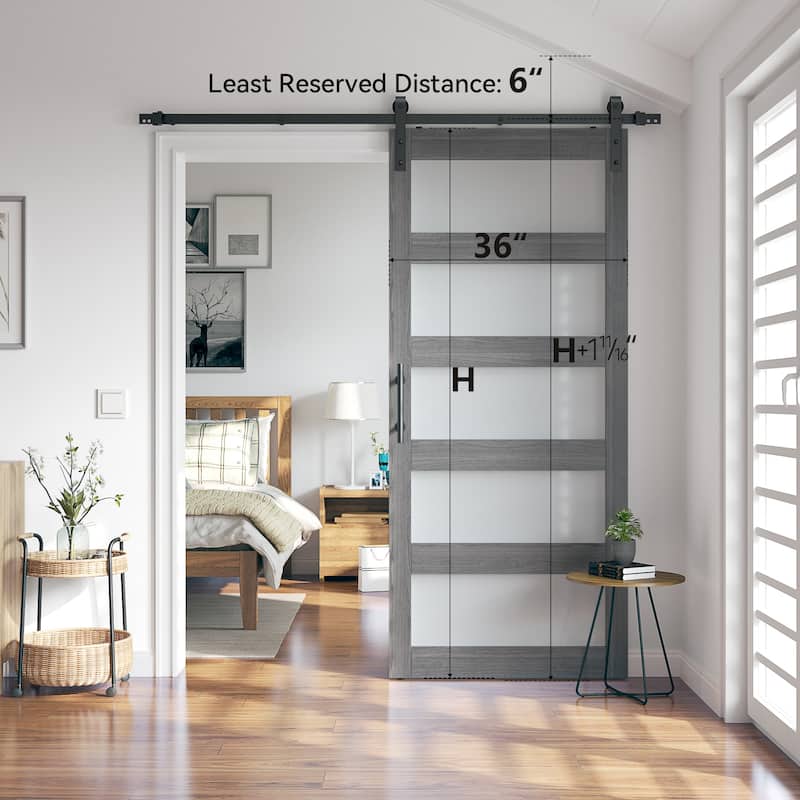 Sanding 30in./36in./42in.x 84in. 5 Frosted Glass White/Grey PVC Surface MDF Sliding Barn Door With Hardware Kit