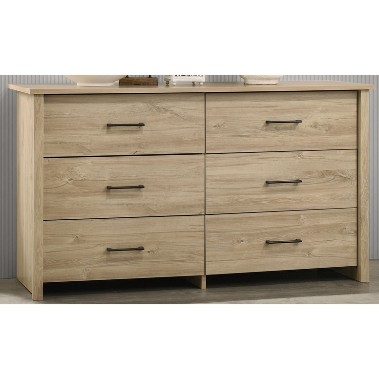 Seraphiel 57"W White 6-Drawer Dresser with Silver Handles