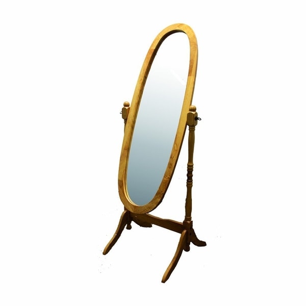 Classic Oval Cheval Floor Mirror with Natural Wood Finish Frame. Opens flyout.