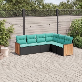 vidaXL 6 Piece Patio Sofa Set with Cushions Black Poly Rattan