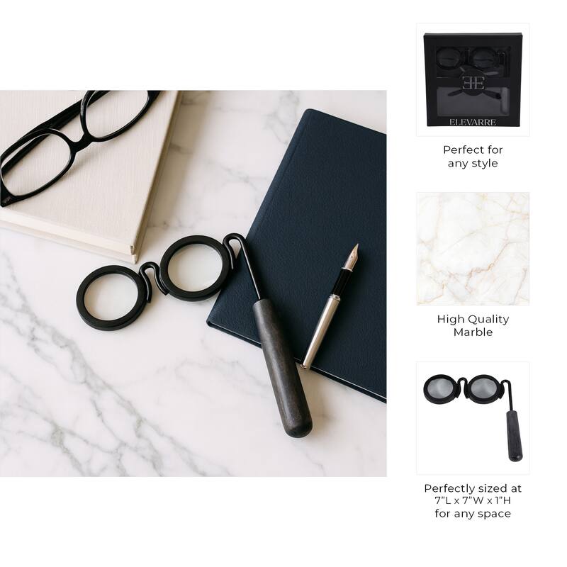Eyeglass Magnifying Glass with Marble Handle Sculpture - 9"