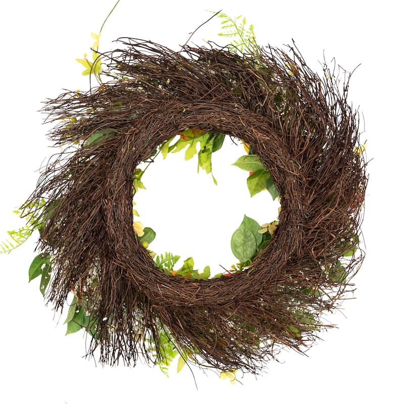 Ranunculus and Rose Floral Spring Wreath, Orange and Yellow 20"