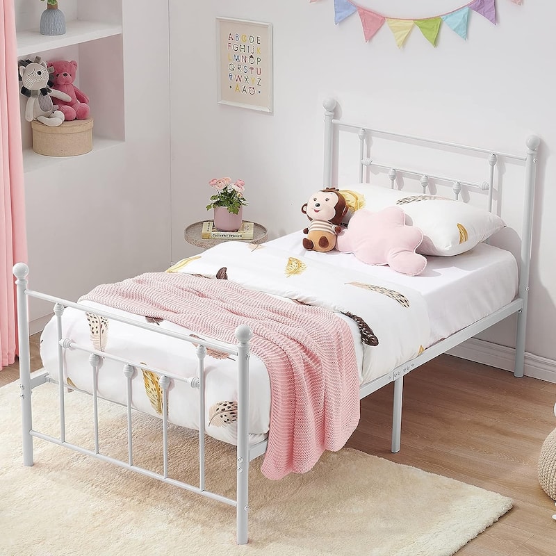 Javlergo Victorian Style Metal Bed Frame Platform Bed Frame with Headboard and Footboard No Box Spring Needed